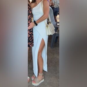 Stylish One-Shoulder Cream Knit Midi Dress